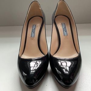 Prada black patent leather heels